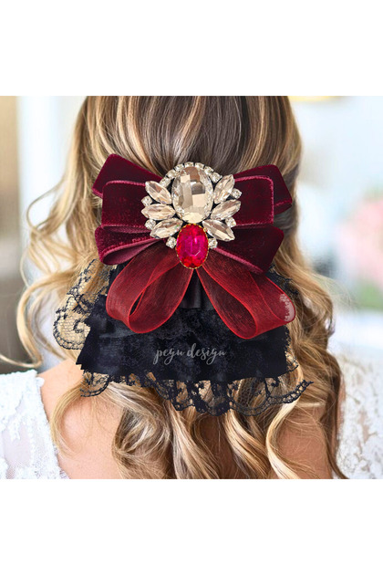 Maroon shine series special design crystal stone hair clip, school, business, office accessory