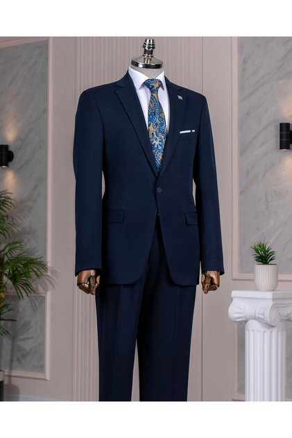 Italian Style Slim Fit Jacket Pant Suit Navy Blue T14392