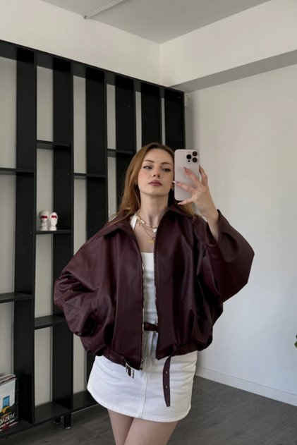 Luvren Pb Oversized Bomber Belted Leather Jacket