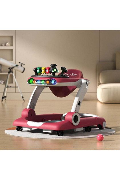 Multifunction Anti-O Shaped Leg Newborn Baby Walkers with Music Lights and Wheels - Red