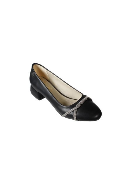 Yazkiş Women's Black Leather Silver Shiny Twisted Stone Round Toe 3cm Square Heel Shoes