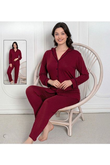 Patterned Long Sleeve Comfortable Women's Buttoned Pajama Set