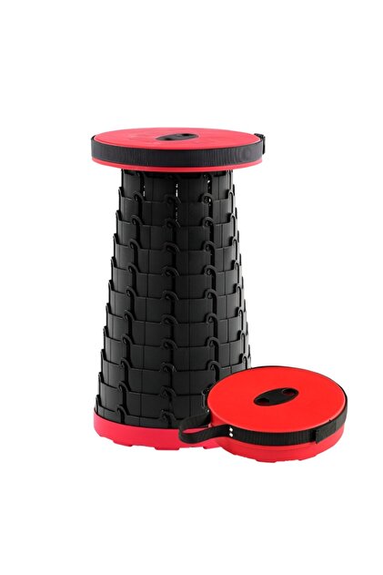 Scaun telescopic pliabil, Flippy, diametru 25 cm, extensibil, înălțime 45 cm, roșu-negru