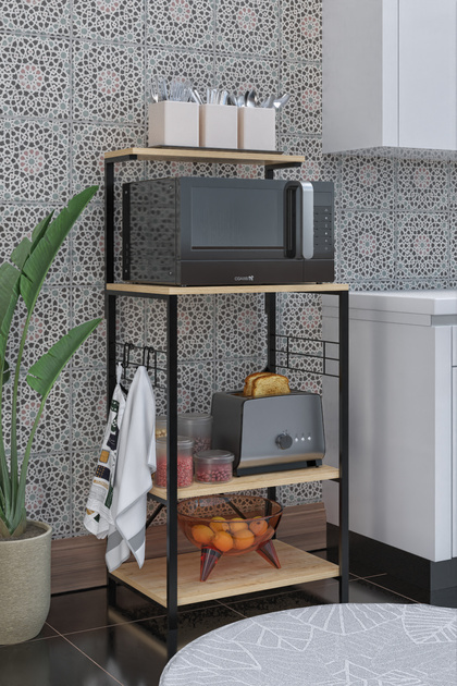 Stație de cafea,suport pentru cuptor cu microunde,suport pentru bucătărie PAL si metal, 60x40X132 cm