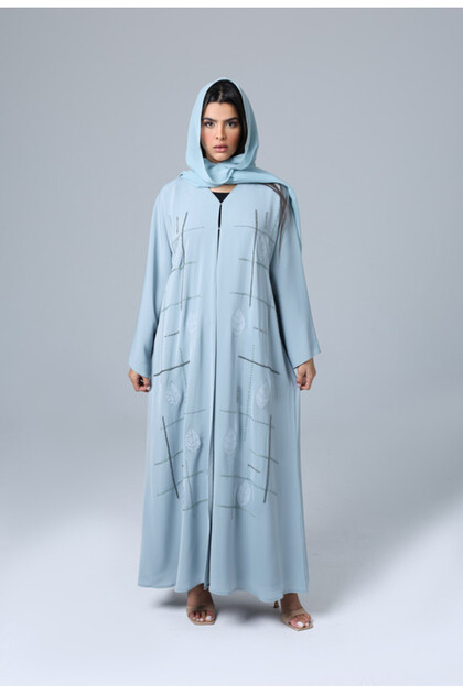 Embroidery Design Leaves Colored Abaya Blue