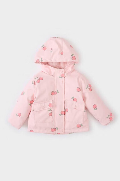 Rüzgar Geçirmez Su İtici Desenli Pembe Kız Bebek Mont E7994A5/PN114