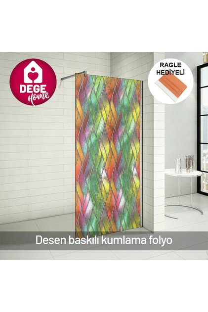 Stained Glass Patterned Frosted Glass Foil. Shower Cabin, Balcony, Kitchen, Bathroom, Office Glass. Pattern No: 11004