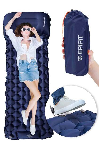 Saltea de camping autogonflabilă, albastră, 190 x 60 x 5 cm, capacitate maximă 150 kg,