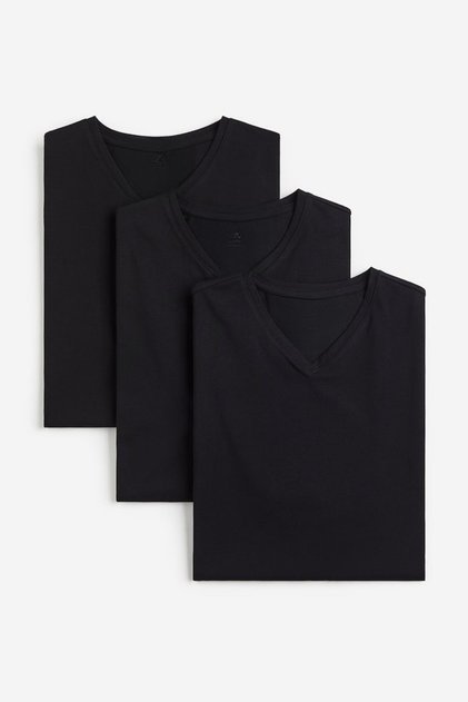 3-Pack Black V-Neck Modal Fabric Short Sleeve T-Shirt