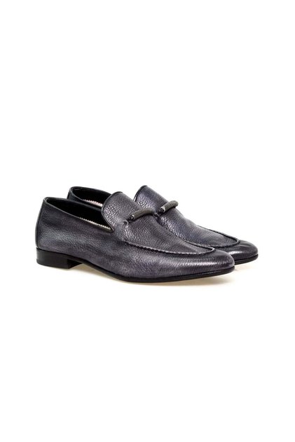 Gray Color Laceless Genuine Leather Men's Shoes