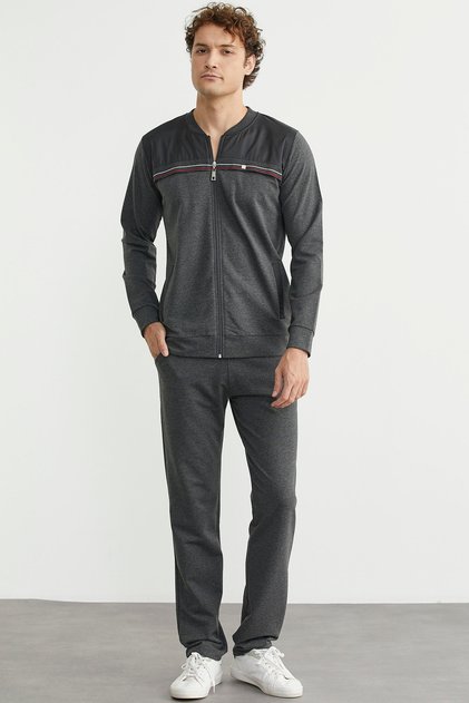 High Collar Zippered Tracksuit - Anthracite