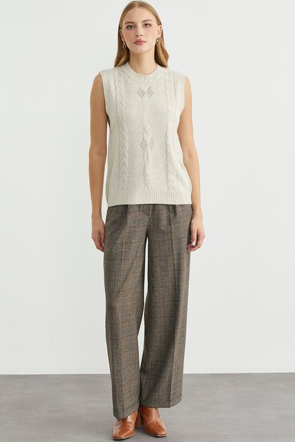 Casual Wool Knit Sweater - Stone