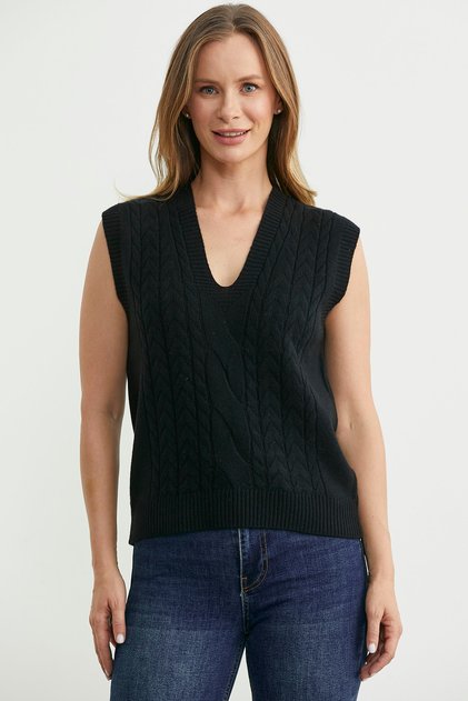 V-Neck Hair Knitwear Sweater - Black