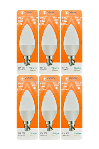 Avarson (6 Adet) Osaka 9W (70W) Beyaz Işık (6500K) E14 Duylu (İnce