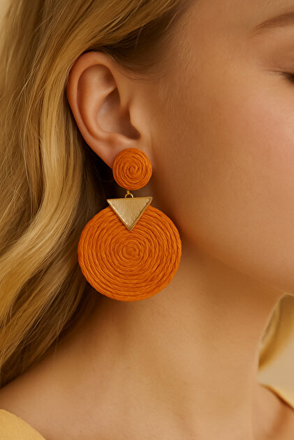 Wicker Round Earring Set – Green, Orange and Brown