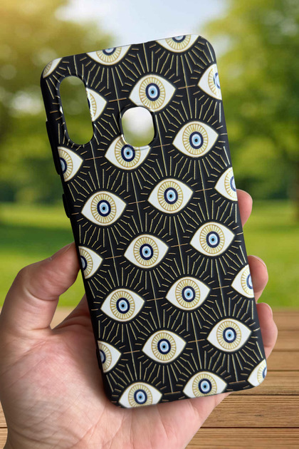 Samsung Galaxy A20 Compatible Evil Eye Patterned Silicone Shock-Absorbing Classic Protective Rubber Case