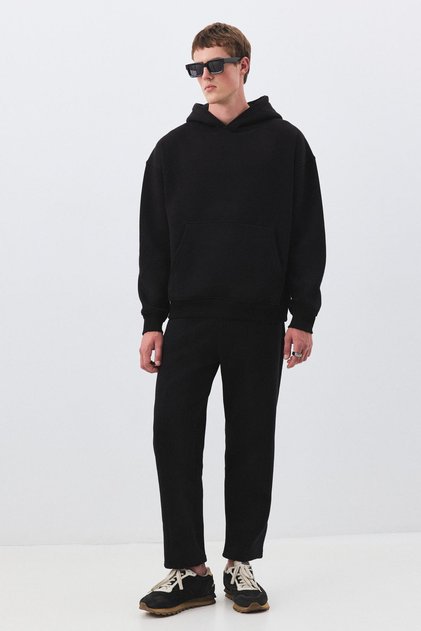 Men's Premium Hooded Pocket Detailed Tracksuit Set Black 2033