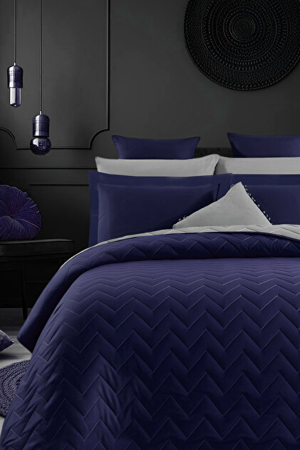 Double-Sided Quilted Single Bedspread Set Navy Blue