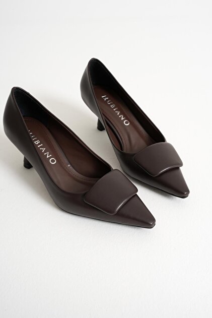 Verona Brown Pointed-Toe Women's Buckle Detail Low Thin-Heeled Classic Shoes (5.5cm)