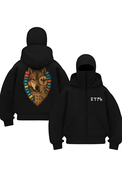 1blood Siyah 19 Bayraklı Türk Devleti Baskılı Kar Maskeli Unisex