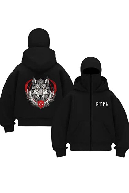 1blood Siyah Bozkurt & Ay Yıldız Baskılı Kar Maskeli Unisex