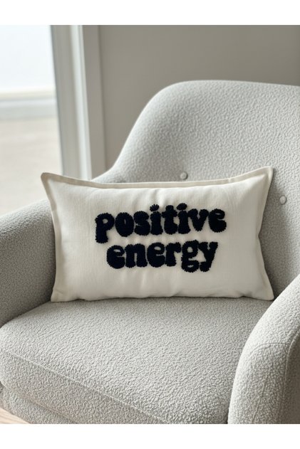 Positive Energy Punch Embroidered Throw Pillow Cover - Cotton Throw Pillow Cover - 30X50Cm