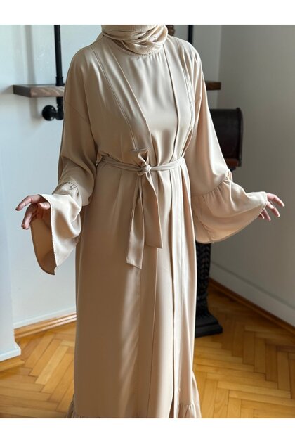 Fırfırlı Ikili Takım Abaya 5038 koyu bej | FENDEL