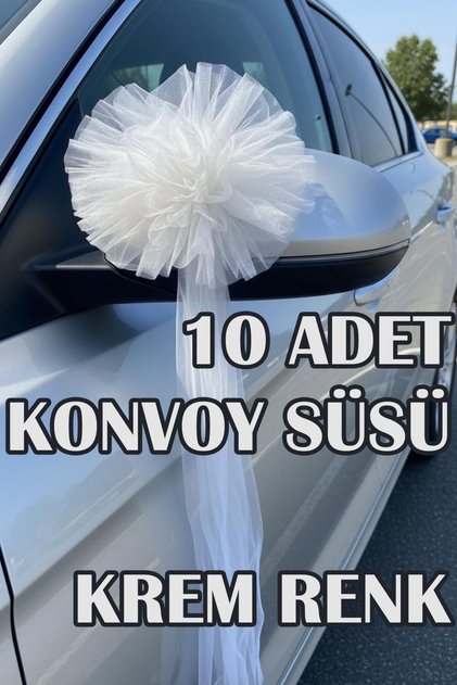 10 Adet Ponpon Konvoy Süsü - Araba Süsü - Krem