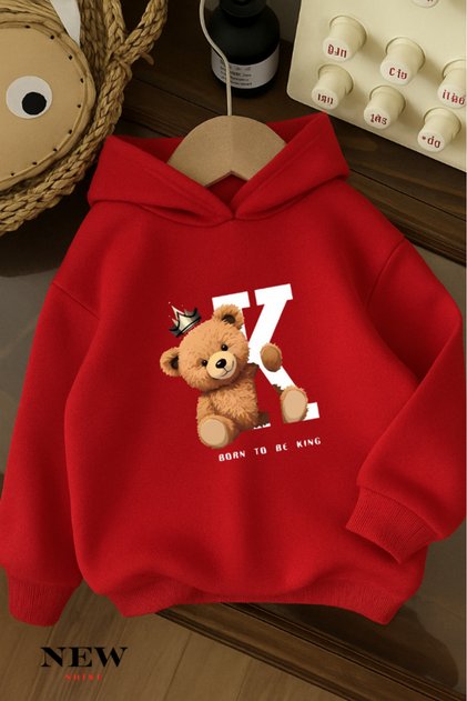 Teddy Bear Printed Children's Hooded Sweatshirt