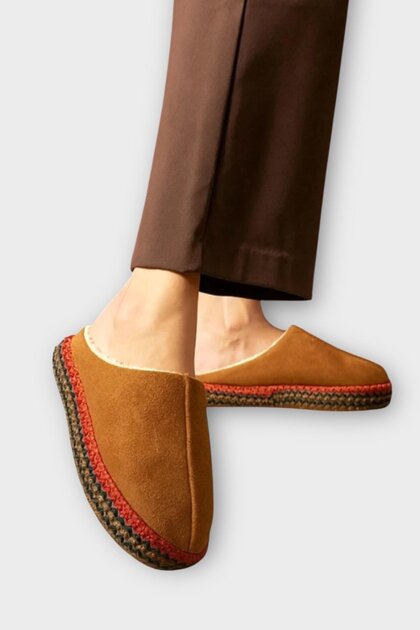 Embroidered High-Sole Dowry Bundle Women's House Slippers with Fur Inside Taba