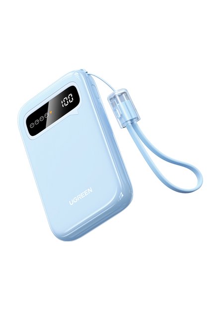 باور بانك مع كابل USB-C مدمج ومنافذ USB 10000 مللي أمبير/ساعة 20 وات - أزرق سماوي