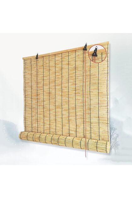FFD Vintage Bamboo Roller Blinds with Roller Accessories | Natural Reed Roll-Up Sun Shade 100cm