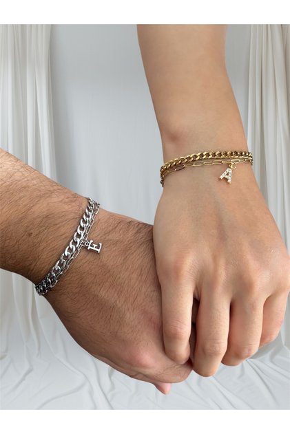 316 L Steel Special for Lovers Non-Tarnish Zircon Letter Bracelet for Women and Men Elegant Stylish Bracelet