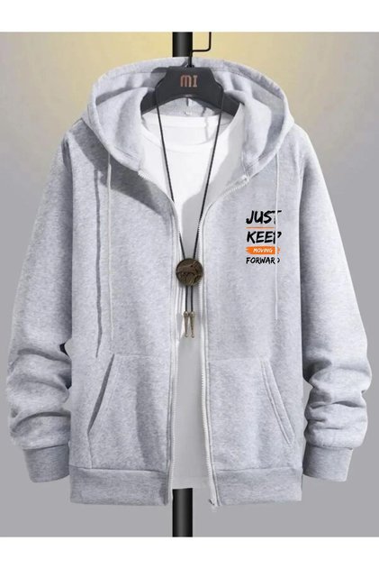 Men's Gray Winter Hooded Zippered Sweatshirt Jacket
