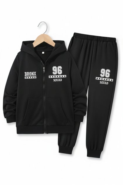 Zipped 96 Bronx Printed Detail Hooded Boys' Tracksuit Set