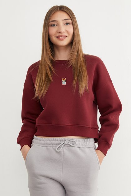 3 Thread Teddy Bear Embroidered Crew Neck Sweatshirt