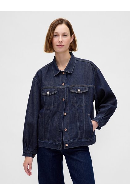 Kadın Koyu Mavi UltraSoft Oversized Balon Kol Icon Denim Ceket
