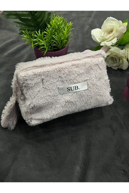 Peluş Yumuşak Pembe Makyaj Çantası Kalemlik