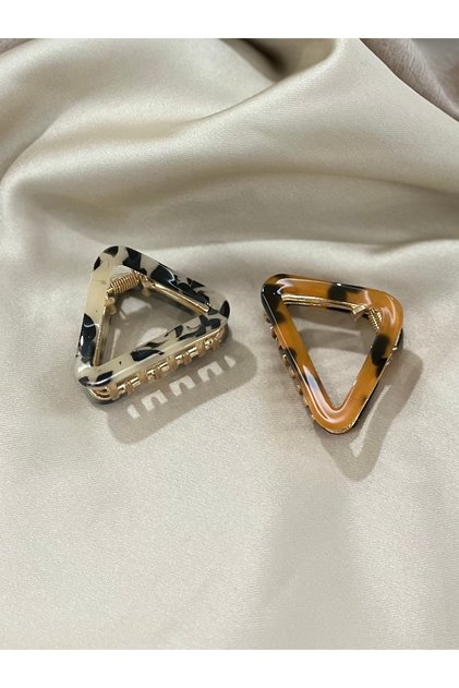 2-Piece Triangle Metal Midi Size Leopard Pattern Acrylic Coated Latch Buckle