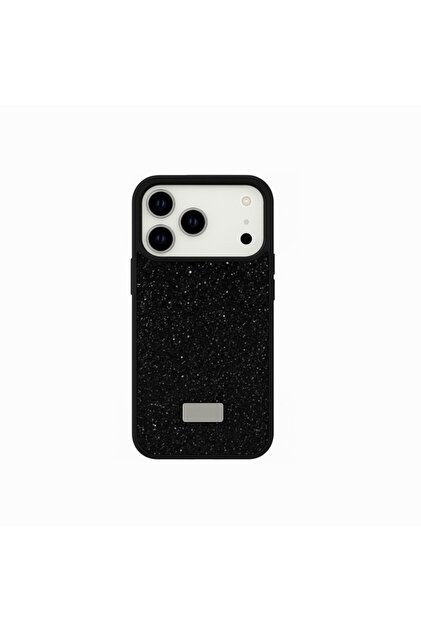 Гламурен калъф, циркониеви кристали за iPhone 17 Pro Max, удароустойчив, пълна защита, черен