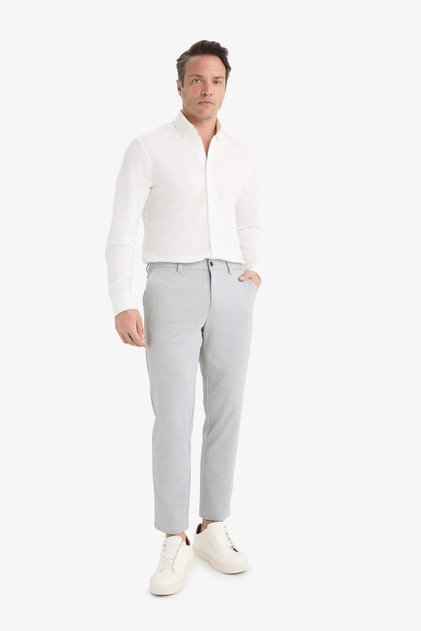 T6317 Gray Jogger Fit Pocketed Stretch Fabric Straight Leg Pants