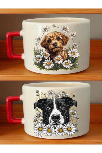 Cute Dog and Daisy Printed Coffee Cup - Birthday Gift for Mom, Birthday Gift for Grandma
