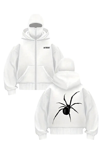 Haru様 Gofeel Beyaz Armor Spider Baskılı Kar Maskeli Unisex Sweatshirt