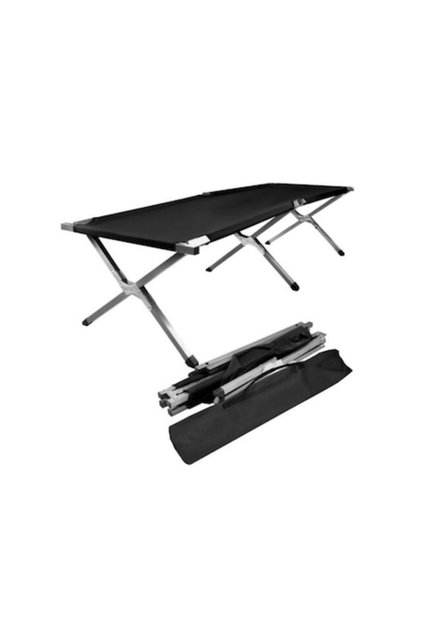 Pat de camping pliabil portabil, capacitate 110 kg, 186x70x43 cm, negru