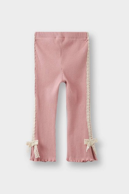 F8450 Burgundy Baby Girl Ribbed Camisole Leggings with Bow Detail