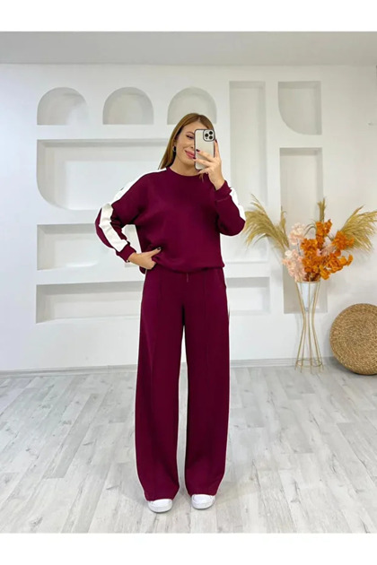 Diva's choice Kadın Geniş Paça Yanı Şeritli Modal Kumaş Eşofman