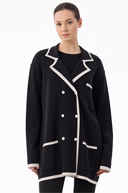 Rayon jacket with stripe detail - black