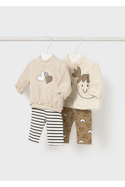 Kışlık Kız Bebek 4'lü Set 2'li Takım - Bej