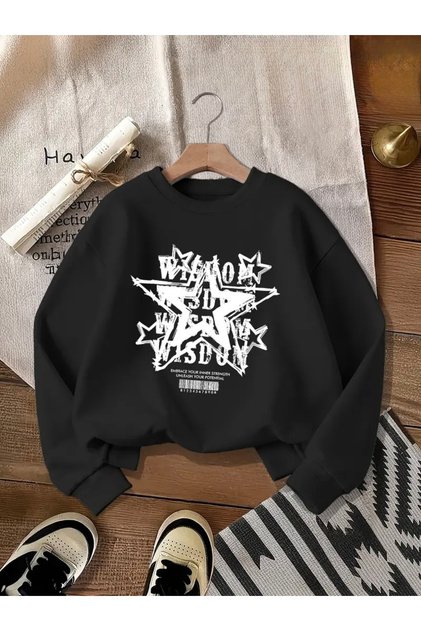 Star Printed Oversized Unisex Women/Men Crewneck Sweatshirt
