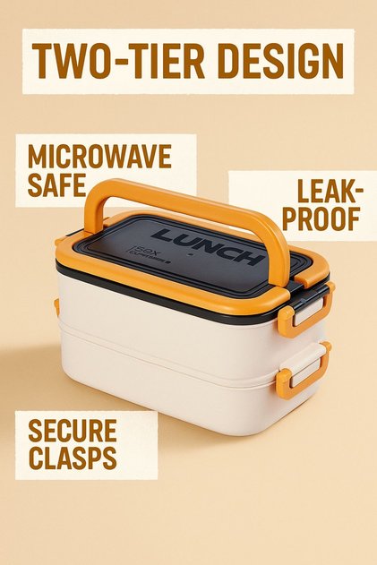 Portable Food Container 2-Layer Lunch Box Diet Nutrition Box Storage Container Lunch Box with Fork and Spoon